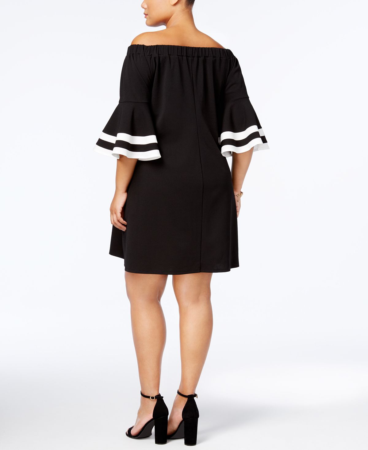 Vestido feminino plus size Love Squared com manga sino e acabamento, preto, tamanho 2X