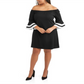 Vestido feminino plus size Love Squared com manga sino e acabamento, preto, tamanho 2X