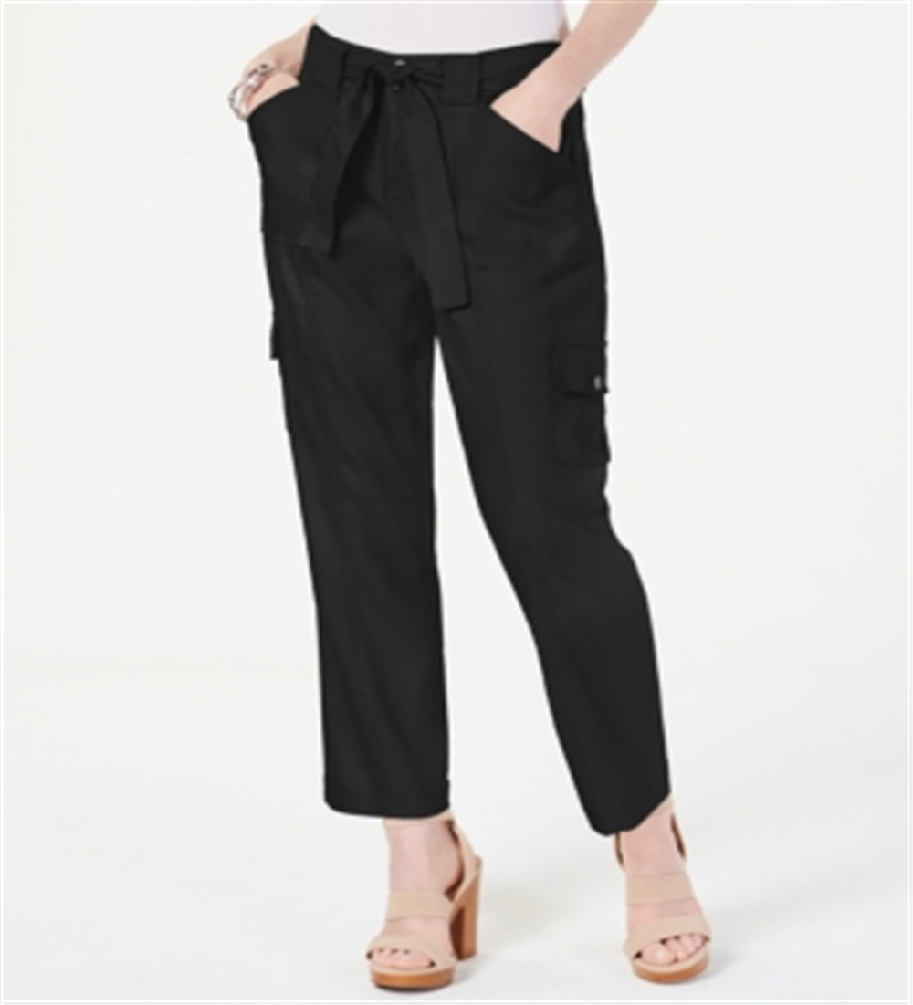 Calça cargo feminina com cinto e bolsos INC International Concepts, preta, tamanho 14