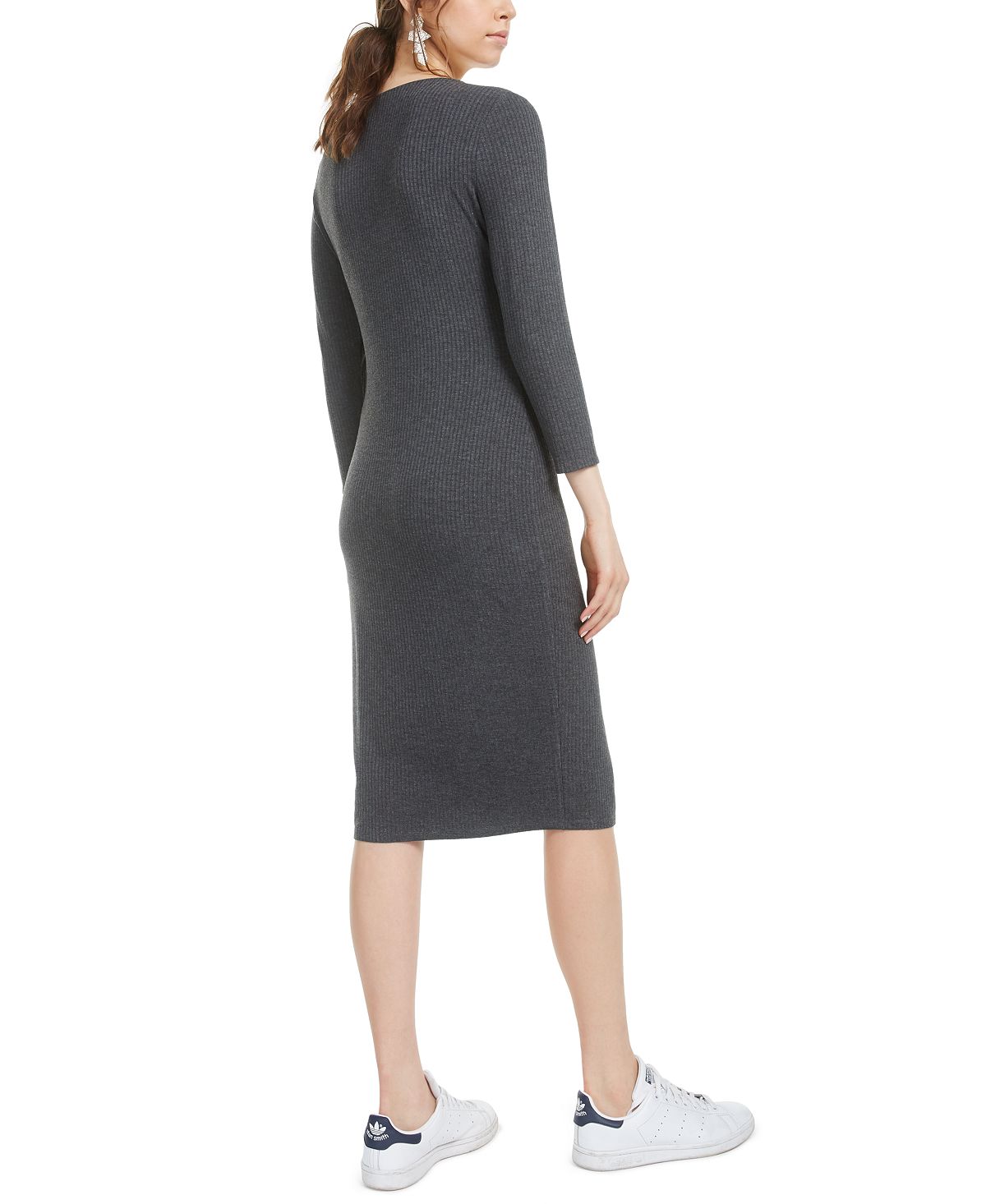 Vestido feminino Bar III com amarração e decote canelado, cinza, tamanho pequeno