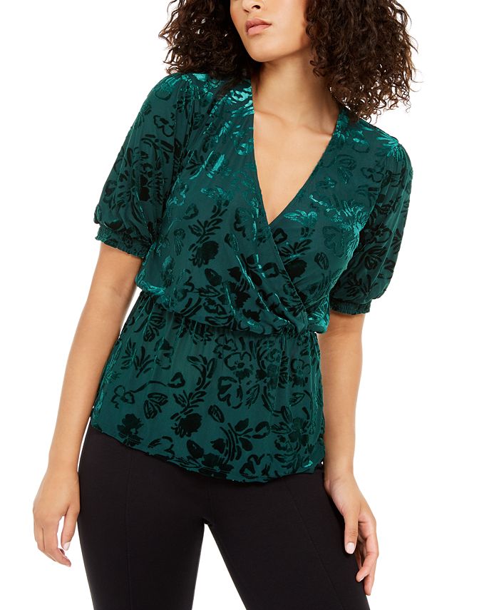 Blusa envolvente feminina Alfani Velvet Burnout, verde, tamanho M