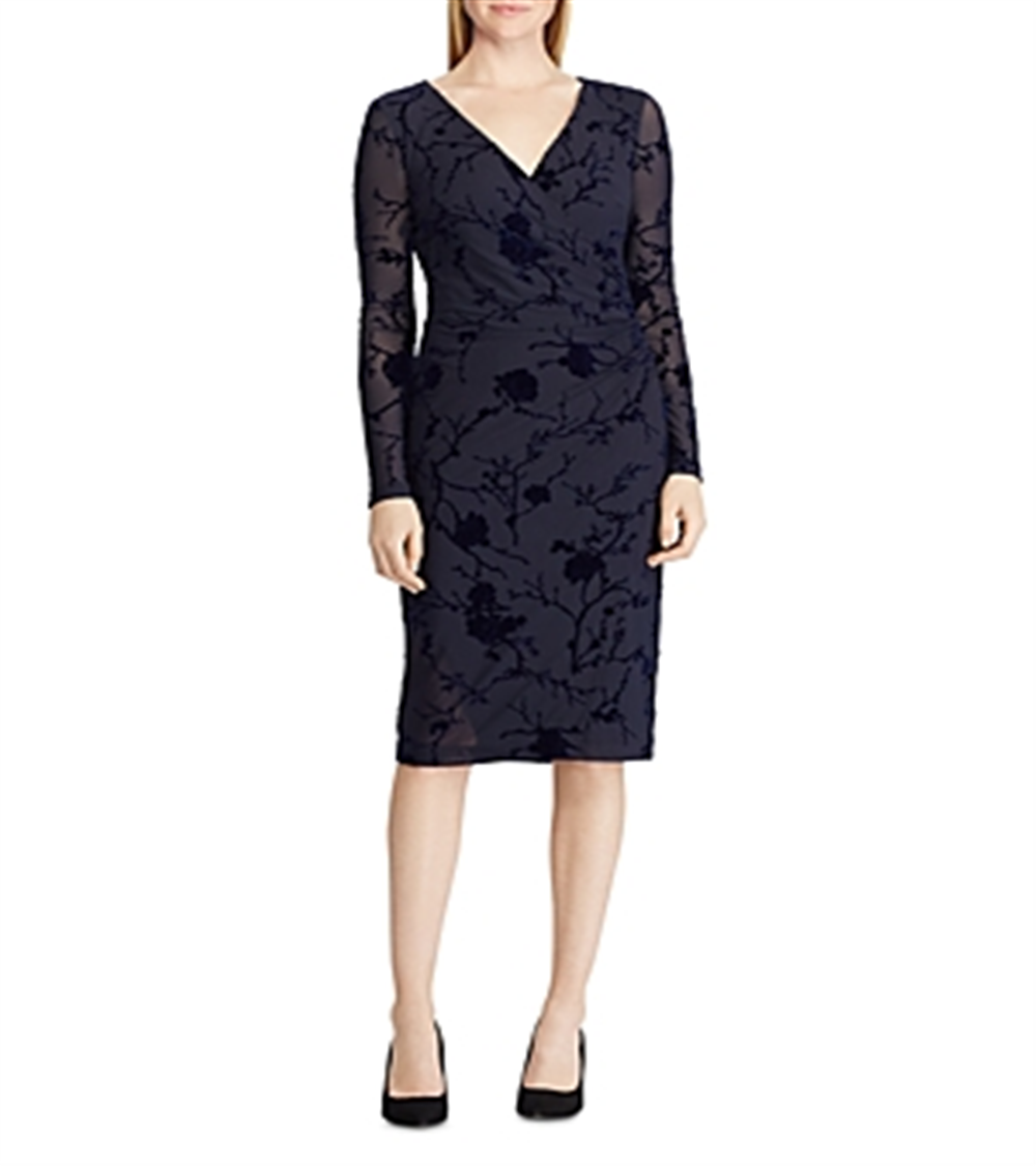 Vestido midi queimado de veludo Torelana Ralph Lauren feminino, azul-marinho, tamanho 8