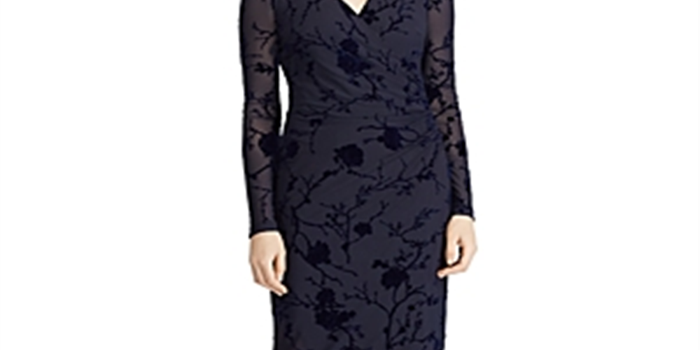 Vestido midi queimado de veludo Torelana Ralph Lauren feminino, azul-marinho, tamanho 8