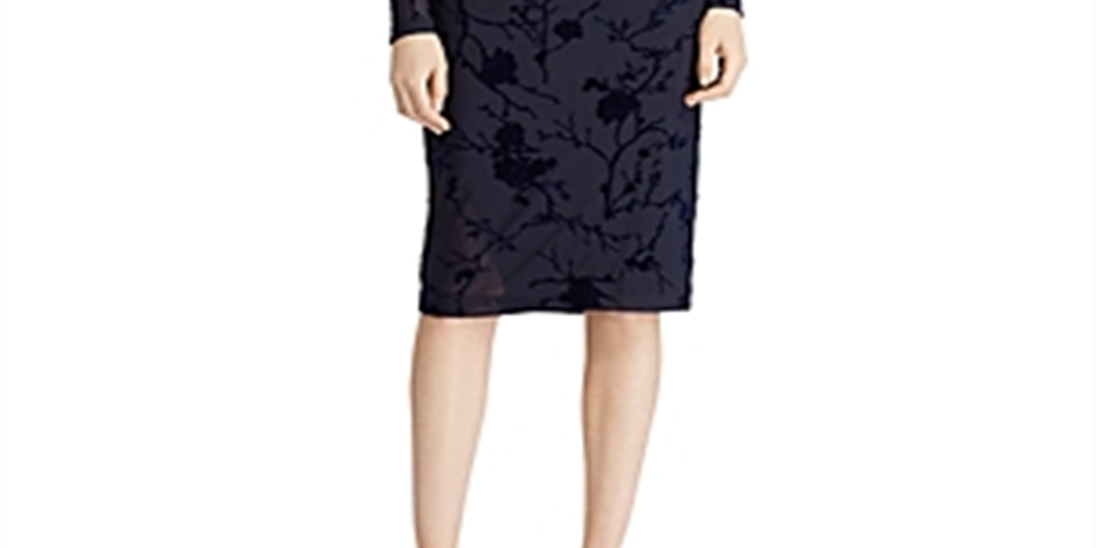 Vestido midi queimado de veludo Torelana Ralph Lauren feminino, azul-marinho, tamanho 8