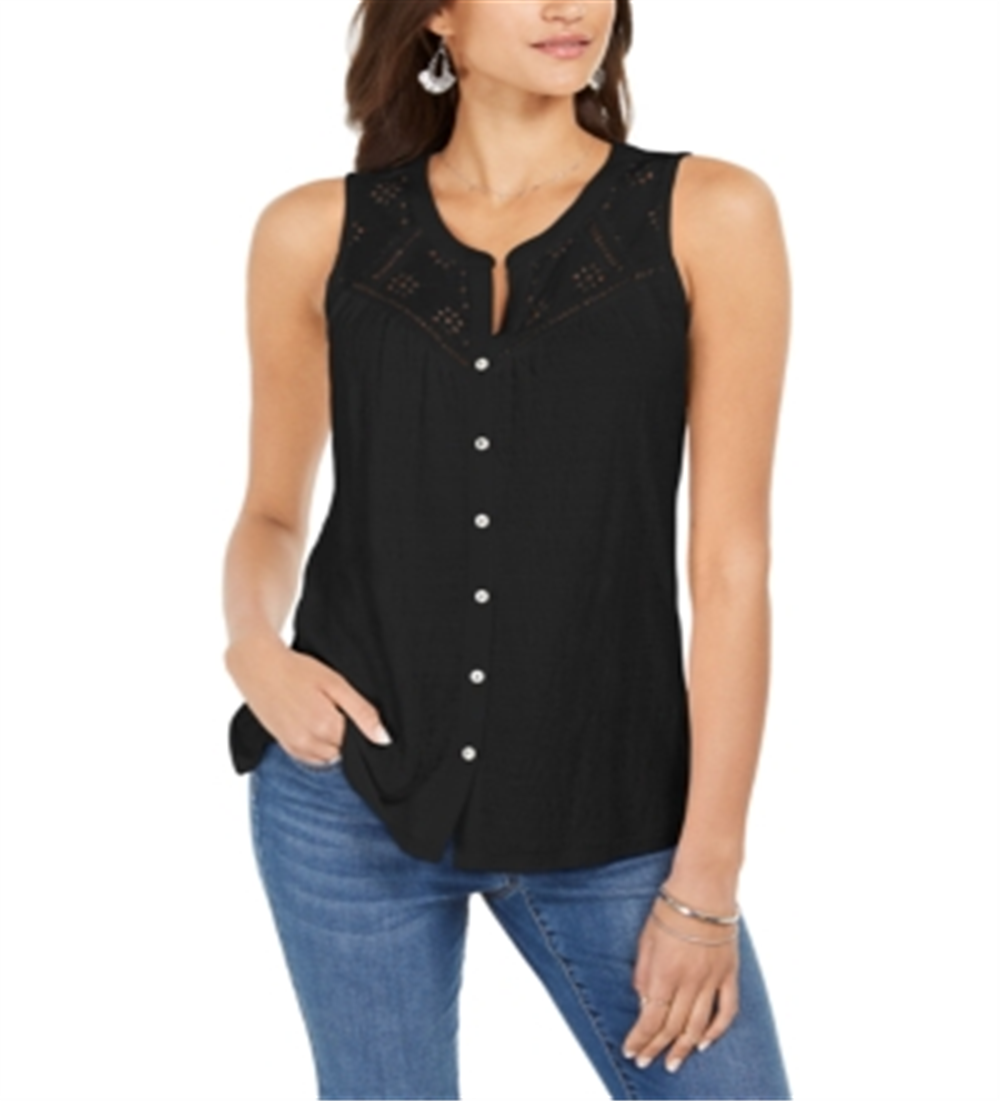 Regata feminina com botões Style &amp; Co, preta, tamanho M