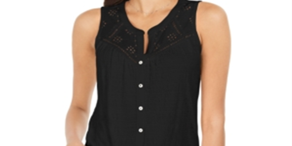 Regata feminina com botões Style &amp; Co, preta, tamanho M