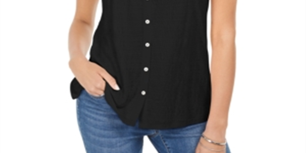 Regata feminina com botões Style &amp; Co, preta, tamanho M