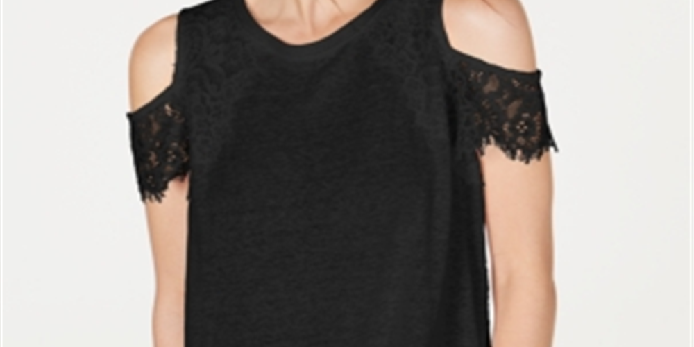 Blusa feminina de manga curta com decote em joia da INC International Concepts, preta, tamanho XX-G