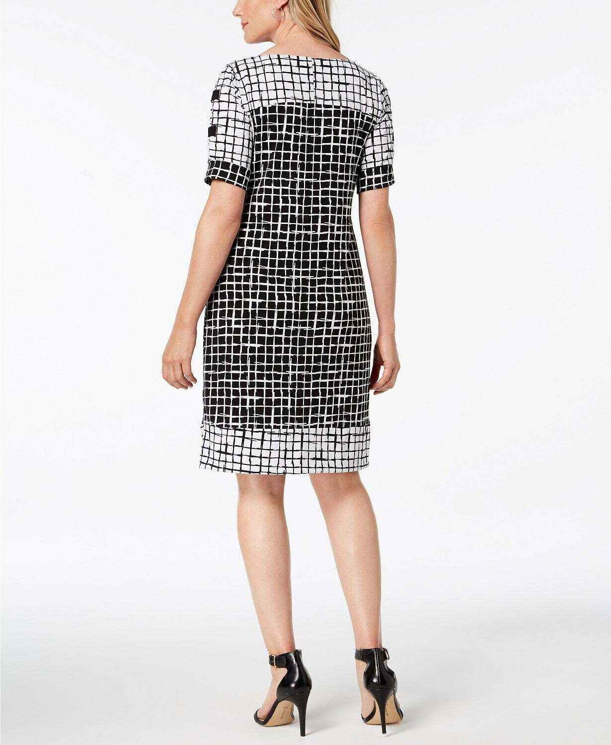 Vestido feminino estampado com mangas divididas, tamanho pequeno, preto, JM Collection