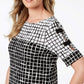 Vestido feminino estampado com mangas divididas, tamanho pequeno, preto, JM Collection