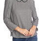 Blusa xadrez feminina CeCe com manga comprida e gola Peter Pan, preta, tamanho pequeno