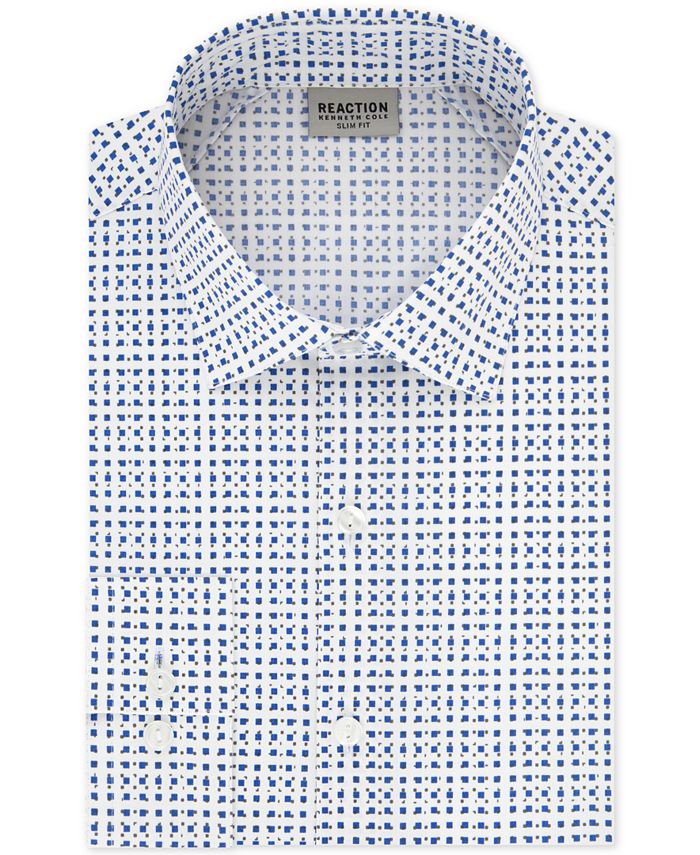 Camisa social masculina Kenneth Cole Reaction Technicole Slim Fit com elasticidade em 3 direções, estampada, sem passar a ferro, azul, tamanho G