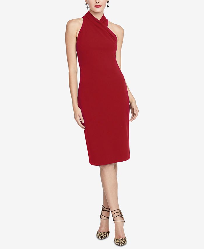 Vestido midi drapeado halter feminino Rachel Roy, vermelho, tamanho extrapequeno