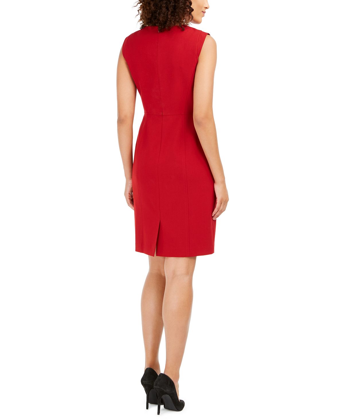Vestido feminino Anne Klein com zíper, sem mangas, gola redonda, comprimento até o joelho, para usar no trabalho, vermelho, tamanho 14