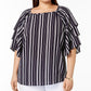 Blusa feminina listrada com mangas em camadas Charter Club, azul, tamanho 4X