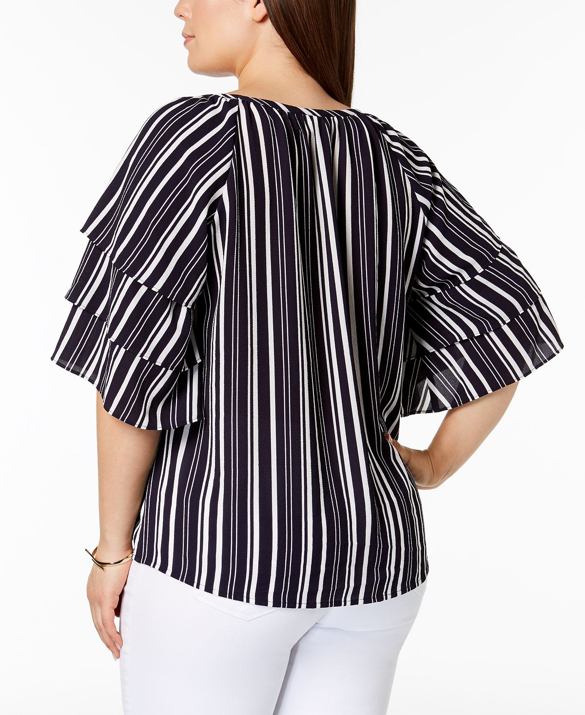 Blusa feminina listrada com mangas em camadas Charter Club, azul, tamanho 4X