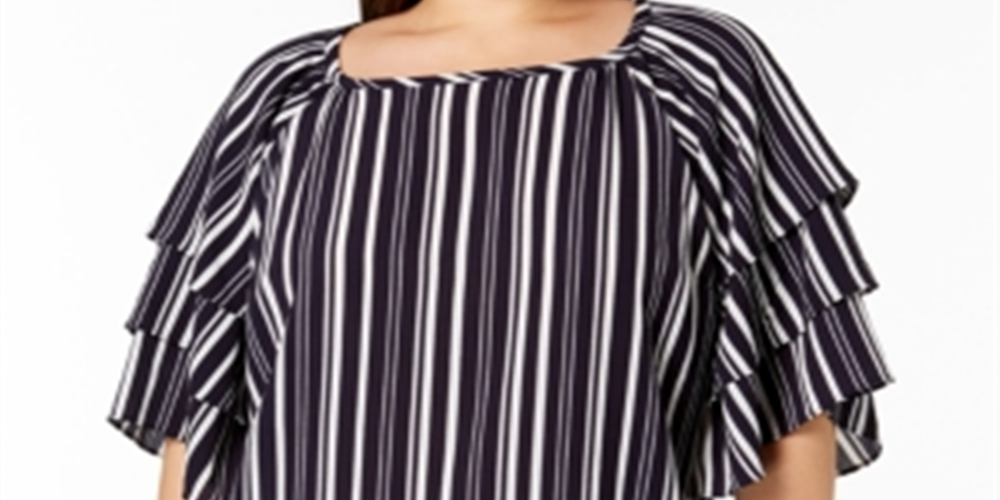 Blusa feminina listrada com mangas em camadas Charter Club, azul, tamanho 4X