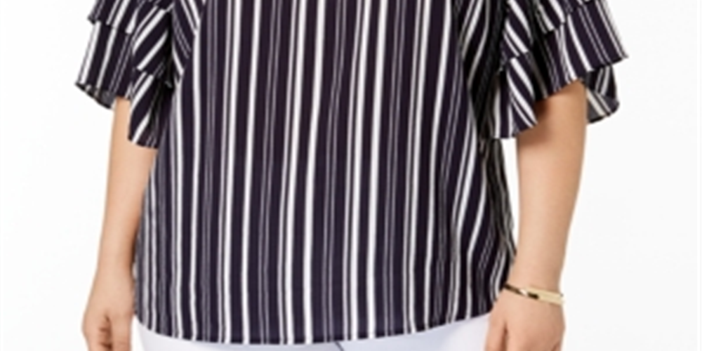 Blusa feminina listrada com mangas em camadas Charter Club, azul, tamanho 4X