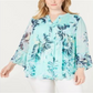Blusa feminina Charter Club Plus com estampa em camadas e babados, azul, tamanho 3X