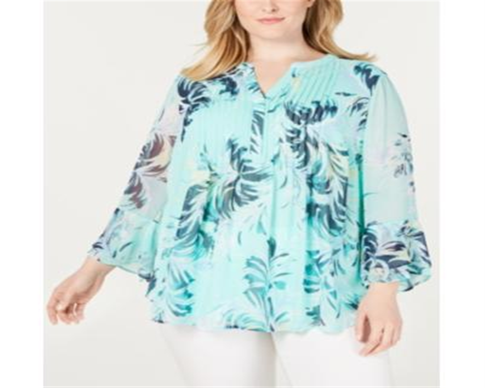 Blusa feminina Charter Club Plus com estampa em camadas e babados, azul, tamanho 3X