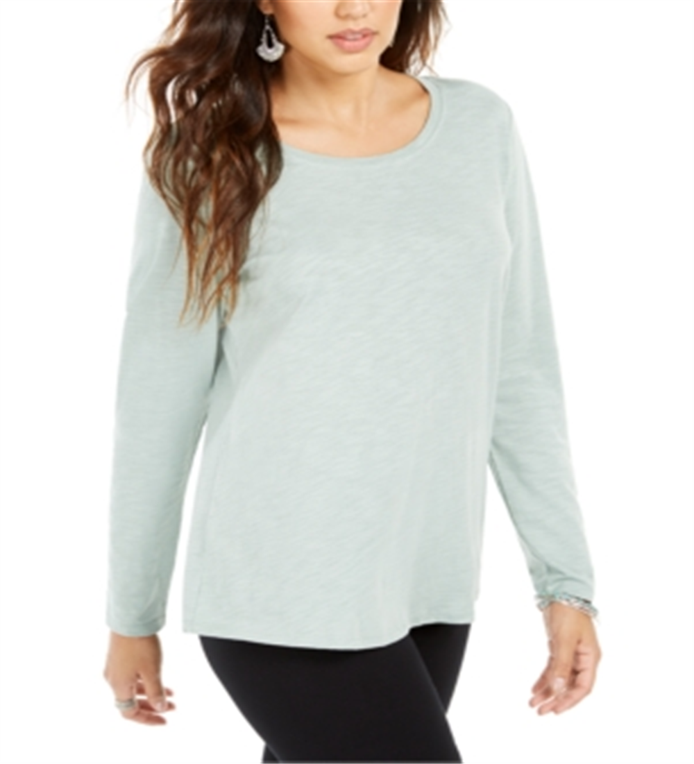 Blusa feminina de manga comprida e gola redonda, estilo &amp; co, verde, tamanho médio