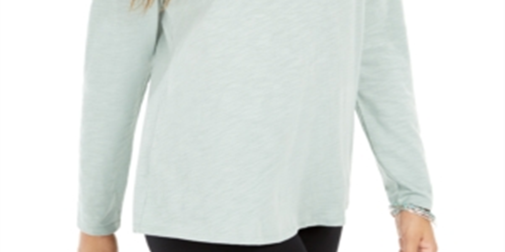 Blusa feminina de manga comprida e gola redonda, estilo &amp; co, verde, tamanho médio