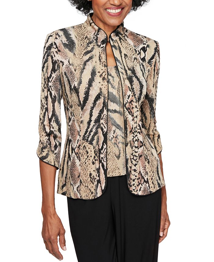 Alex Evenings Conjunto Feminino Estampa Animal Marrom Tamanho Pequeno