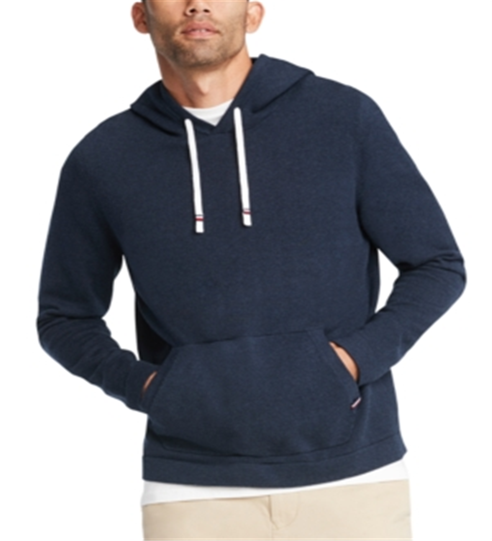 Tommy Hilfiger Suéter de algodão com estampa de logotipo masculino, manga comprida, ajuste clássico, botões, azul, tamanho P/P