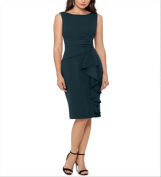 Vestido tubinho com babados em cascata Betsy &amp; Adam feminino, verde, tamanho 14