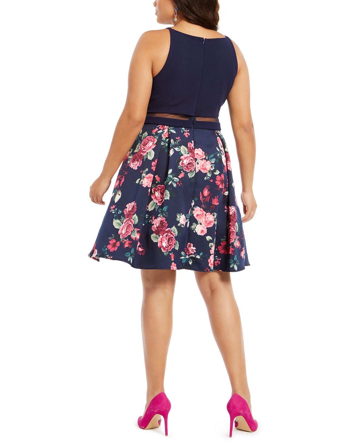Vestido de festa feminino B Darlin, sem mangas, com decote em joia e ajuste acima do joelho, azul, tamanho 14