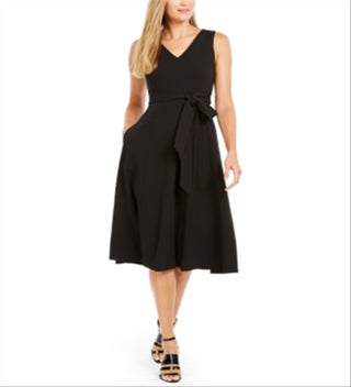 Vestido Calvin Klein Feminino com Cinto e Decote em V Preto Tamanho 2