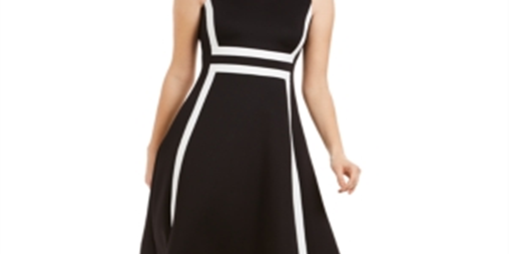 Vestido flare sem mangas Calvin Klein feminino, colorblock, preto, tamanho 2