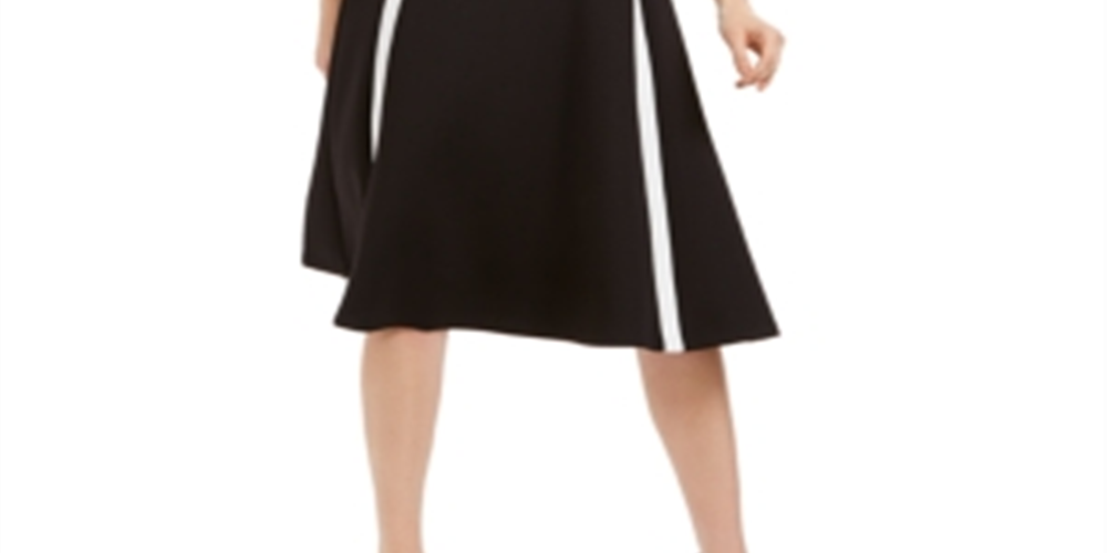 Vestido flare sem mangas Calvin Klein feminino, colorblock, preto, tamanho 2