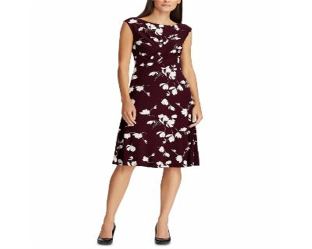 Vestido longo com decote em V e mangas curtas Ralph Lauren, tamanho 2, vinho, tamanho pequeno