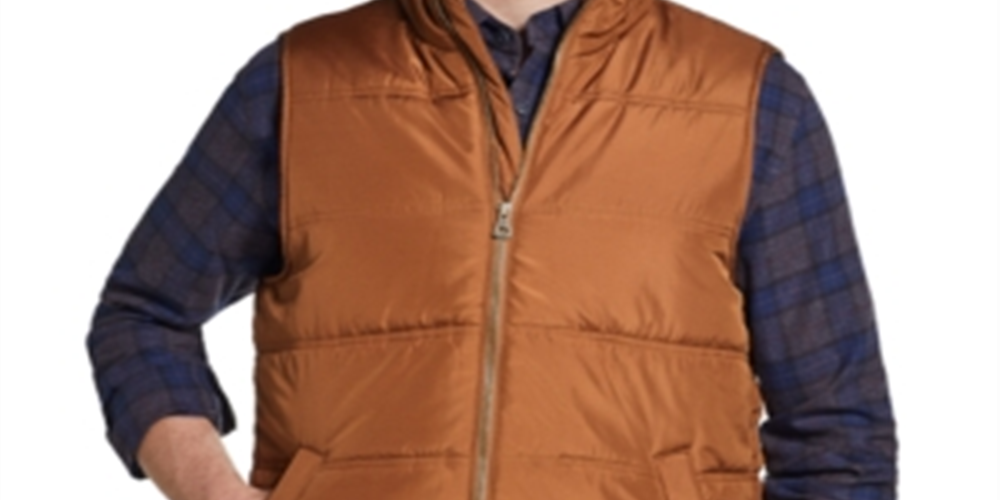 Colete masculino vintage à prova de intempéries com zíper frontal marrom tamanho grande