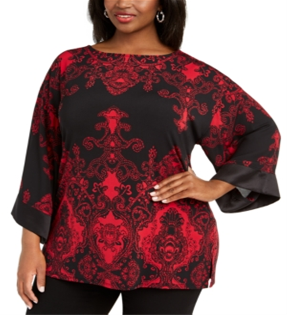 Suéter estampado com gola alta feminino JM Collection, preto, tamanho 4X