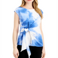 Blusa estampada com amarração lateral Alfani feminina, tamanho pequeno, azul