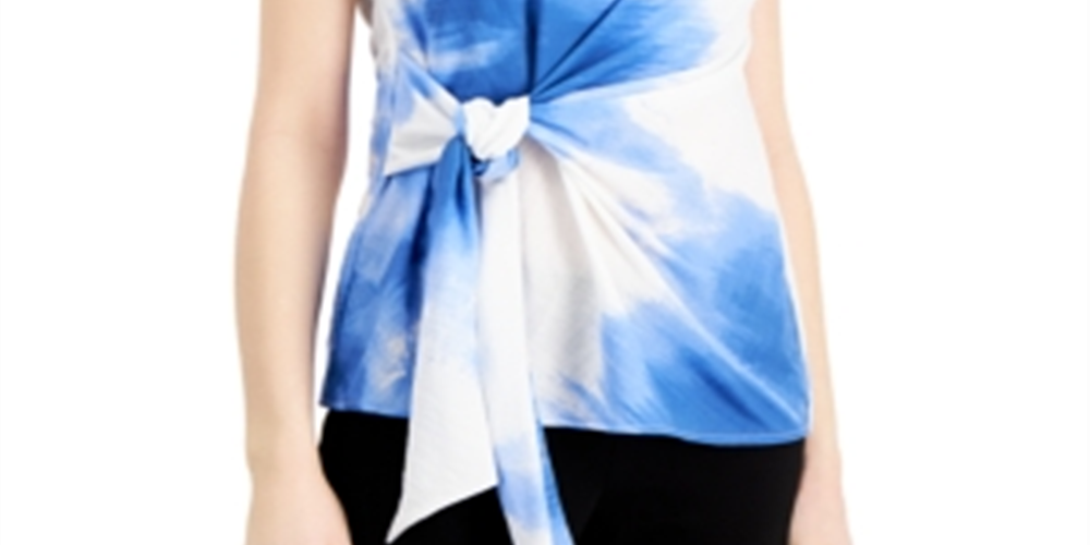 Blusa estampada com amarração lateral Alfani feminina, tamanho pequeno, azul