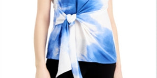 Blusa estampada com amarração lateral Alfani feminina, tamanho pequeno, azul