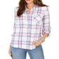 Camisa xadrez feminina Style &amp; Co com um bolso, branca, tamanho médio