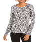 Blusa feminina com estampa de leopardo Charter Club, branca, tamanho pequeno