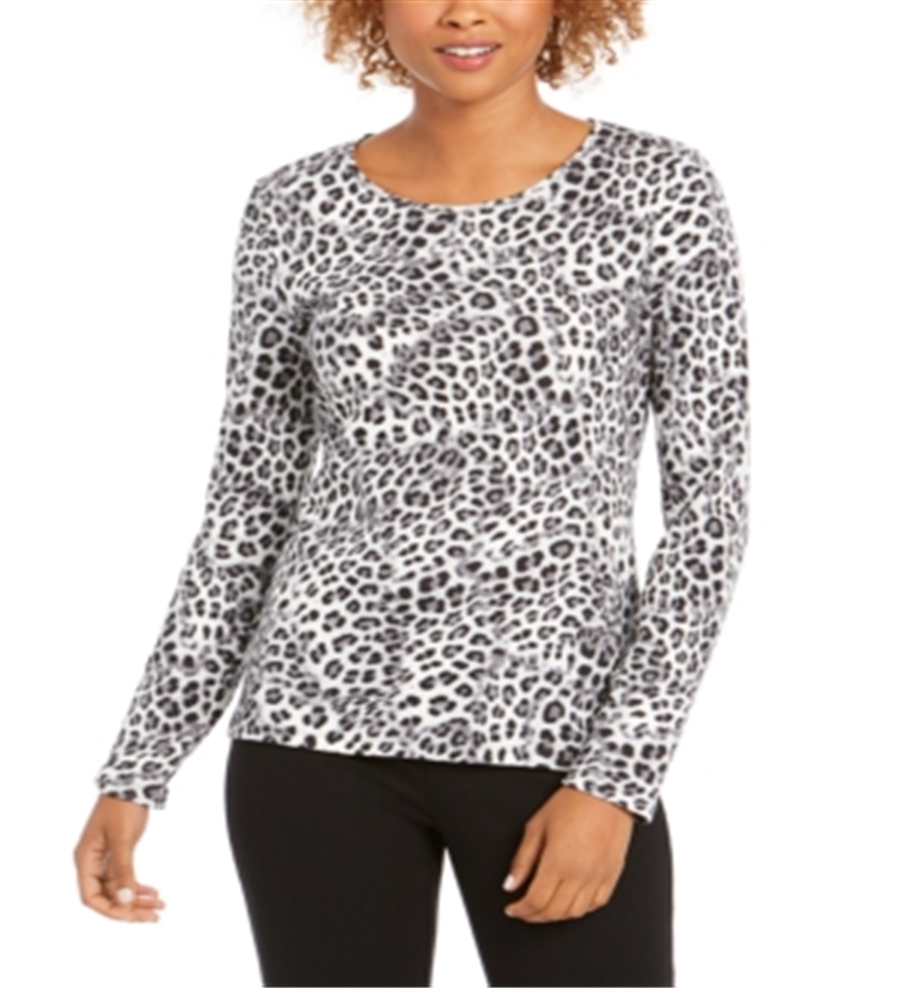 Blusa feminina com estampa de leopardo Charter Club, branca, tamanho pequeno