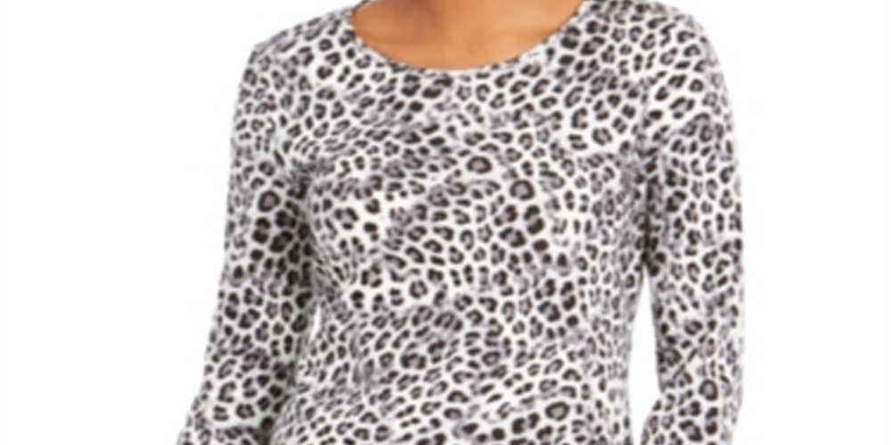 Blusa feminina com estampa de leopardo Charter Club, branca, tamanho pequeno
