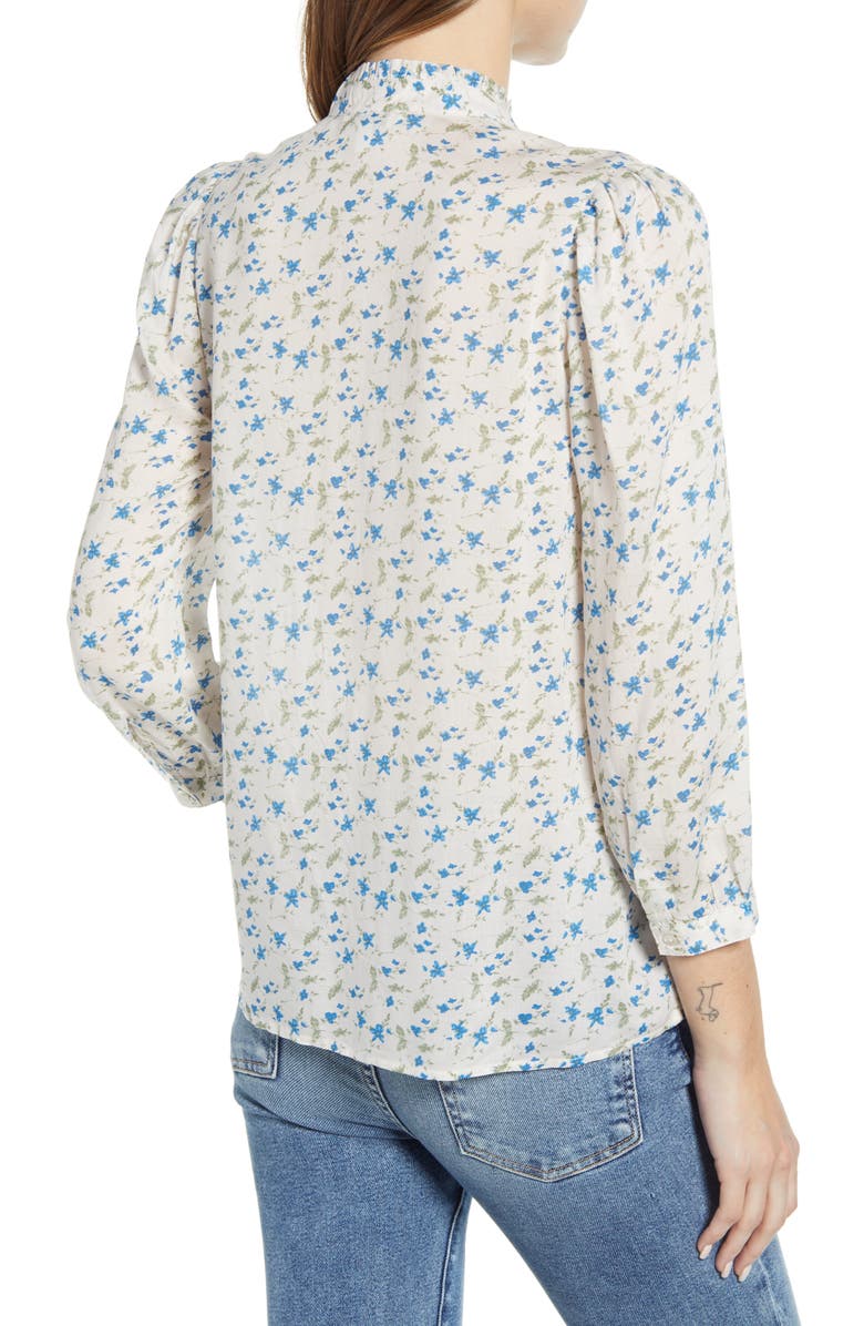Blusa feminina Lucky Brand Megan com estampa mista, branca, tamanho médio