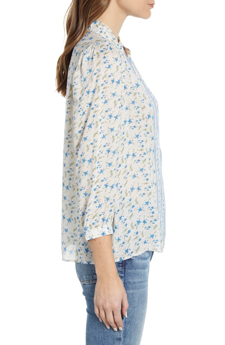 Blusa feminina Lucky Brand Megan com estampa mista, branca, tamanho médio