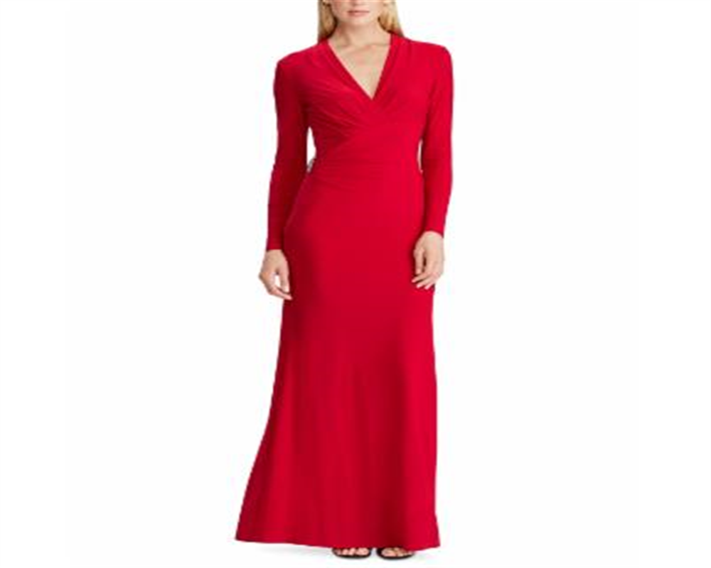 Vestido de noite com sobrepeliz e detalhes em Rowenah da Ralph Lauren, tamanho 12, vermelho