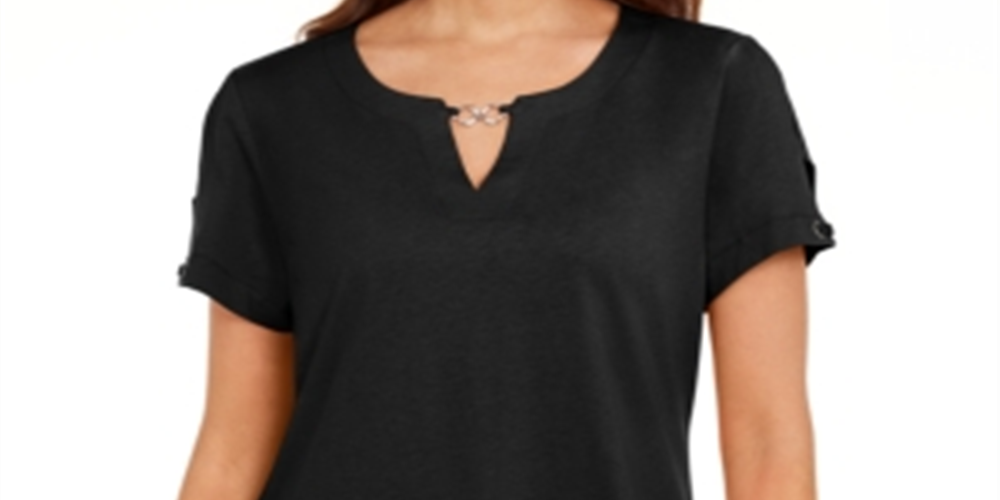 Camiseta feminina Karen Scott Keyhole preta tamanho P