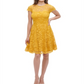Vestido curto com decote ilusão e manga curta Kensie feminino, amarelo, tamanho 4