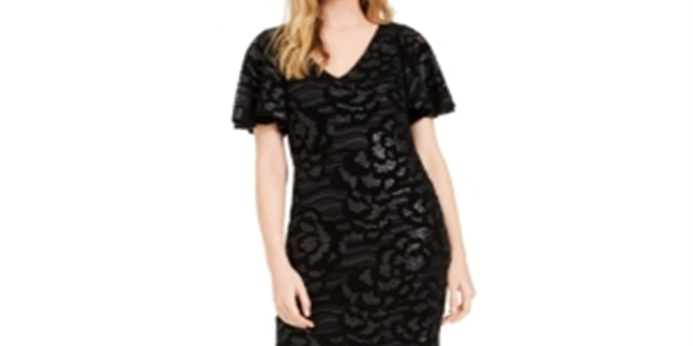 Vestido de festa Calvin Klein feminino, manga curta, comprimento até o joelho, preto, tamanho 6