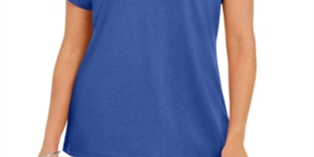 Camiseta feminina Karen Scott Keyhole azul tamanho pequeno